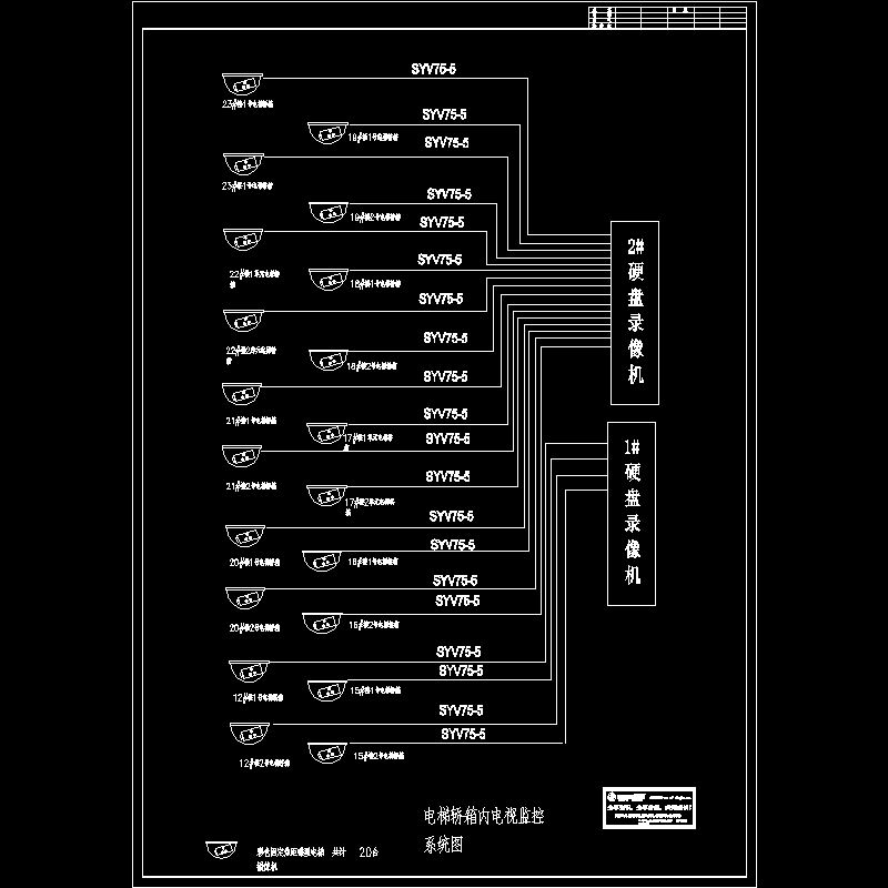 电梯轿厢内电视监控系统CAD图纸(dwg)