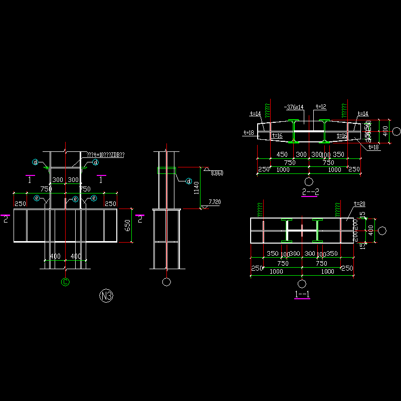 组合柱牛腿节点构造CAD详图纸(1)(dwg)