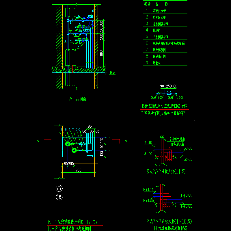分户计量管井大样CAD图纸(节点连接)(dwg)