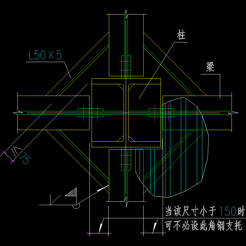 柱与梁交接处的压型钢板支托节点构造CAD详图纸(dwg)