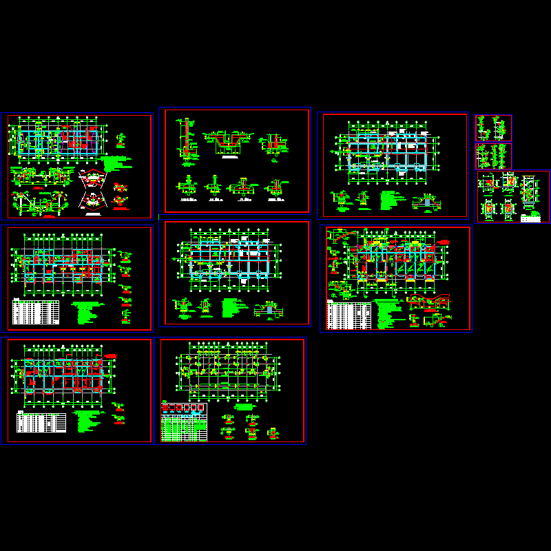 3层经典框架结构CAD施工图纸(dwg)