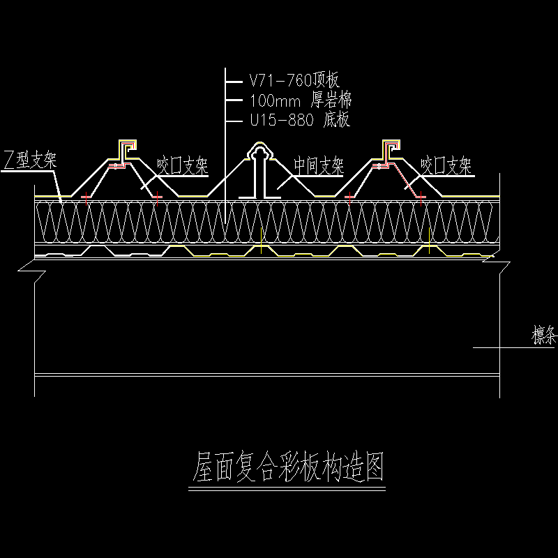 屋面复合彩板节点构造CAD详图纸[5](dwg)