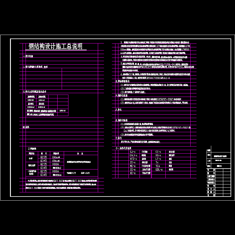 门式刚架厂房结构设计说明(CAD图纸)(dwg)