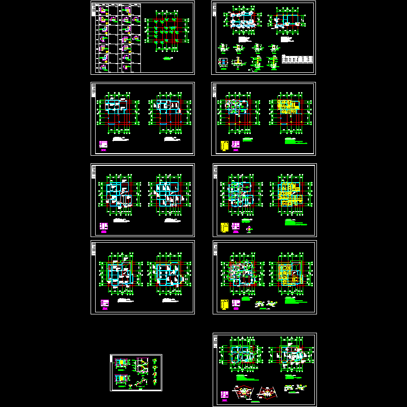 框架结构3层别墅结构CAD图纸(dwg)