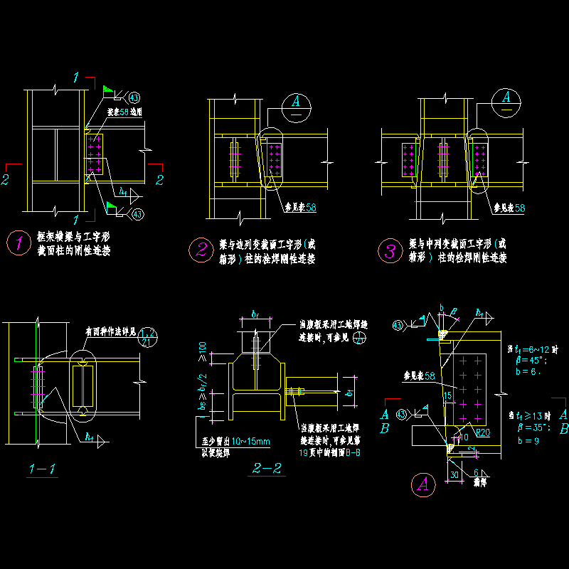 截面柱的刚性连接节点构造CAD详图纸(变截面)(dwg)