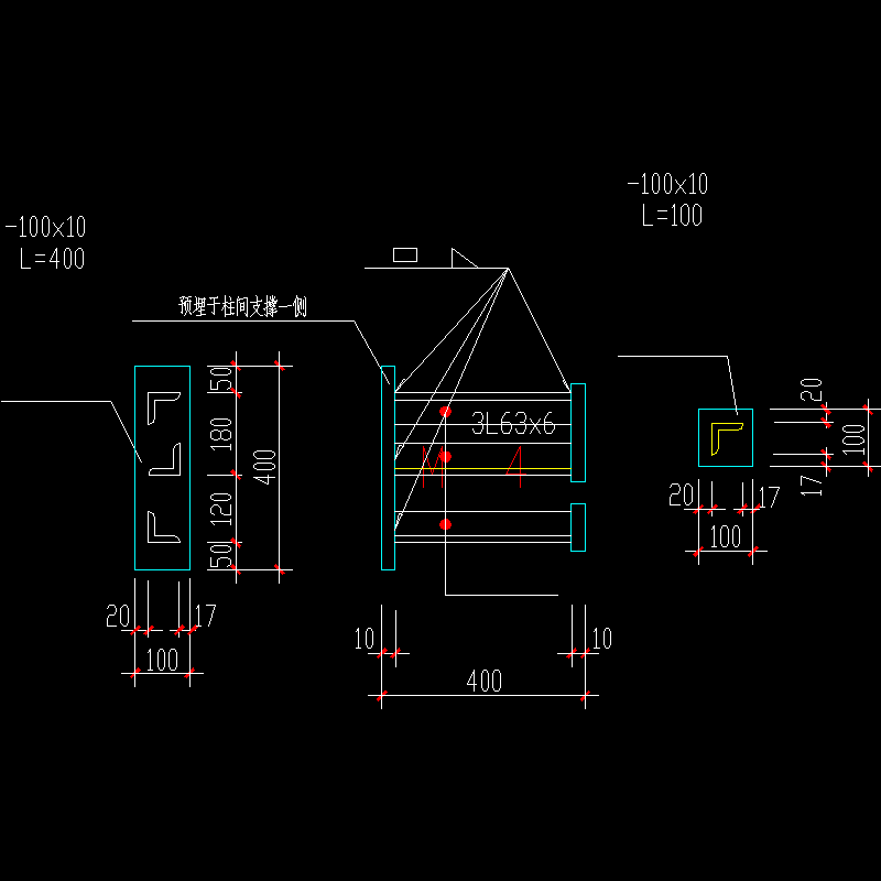柱间支撑预埋铁节点构造CAD详图纸(dwg)
