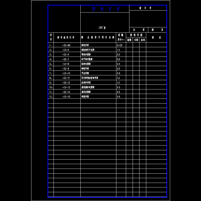 2号厂房图纸目录.dwg