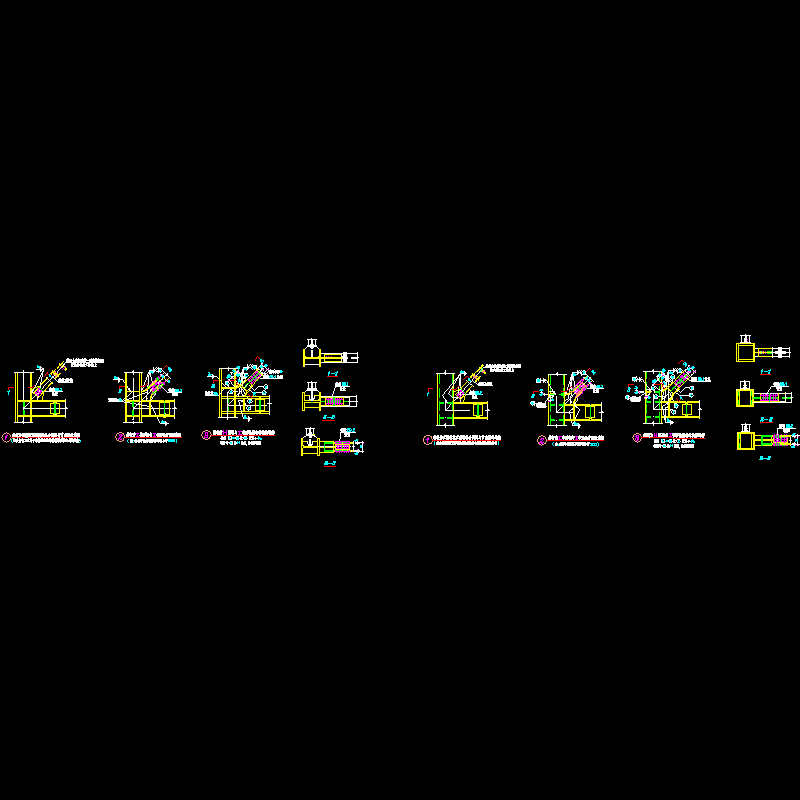 斜杆为双槽钢或双角钢组合截面与节点板的连接节点CAD详图纸(dwg)