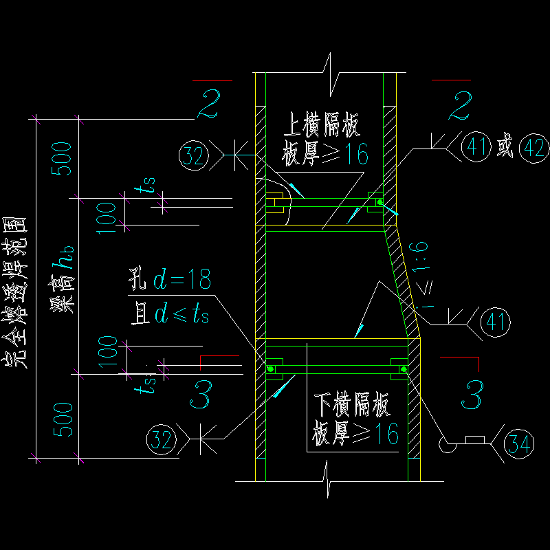 水平加劲肋的节点构造CAD详图纸(1)(dwg)