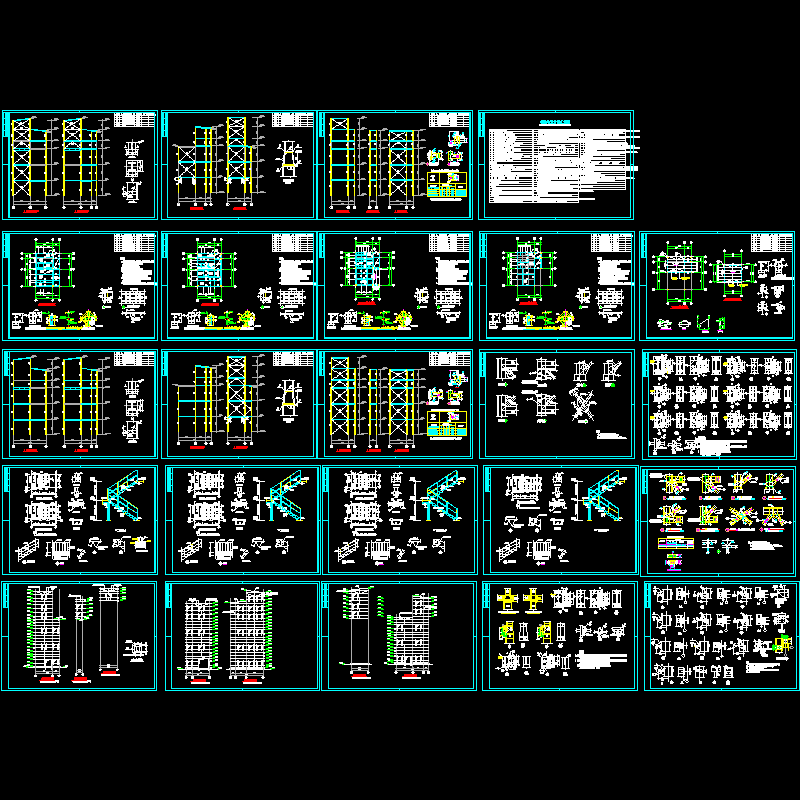 钢框架结构办公室结构设计CAD图纸(dwg)(7度抗震)