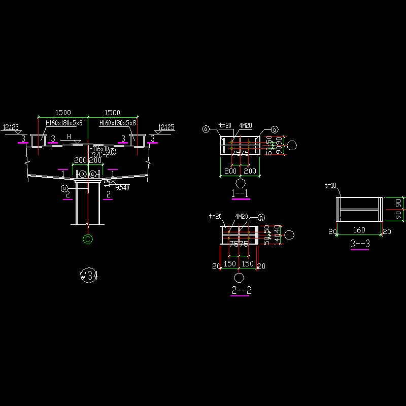 中梁柱节点构造CAD详图纸(8)(dwg)