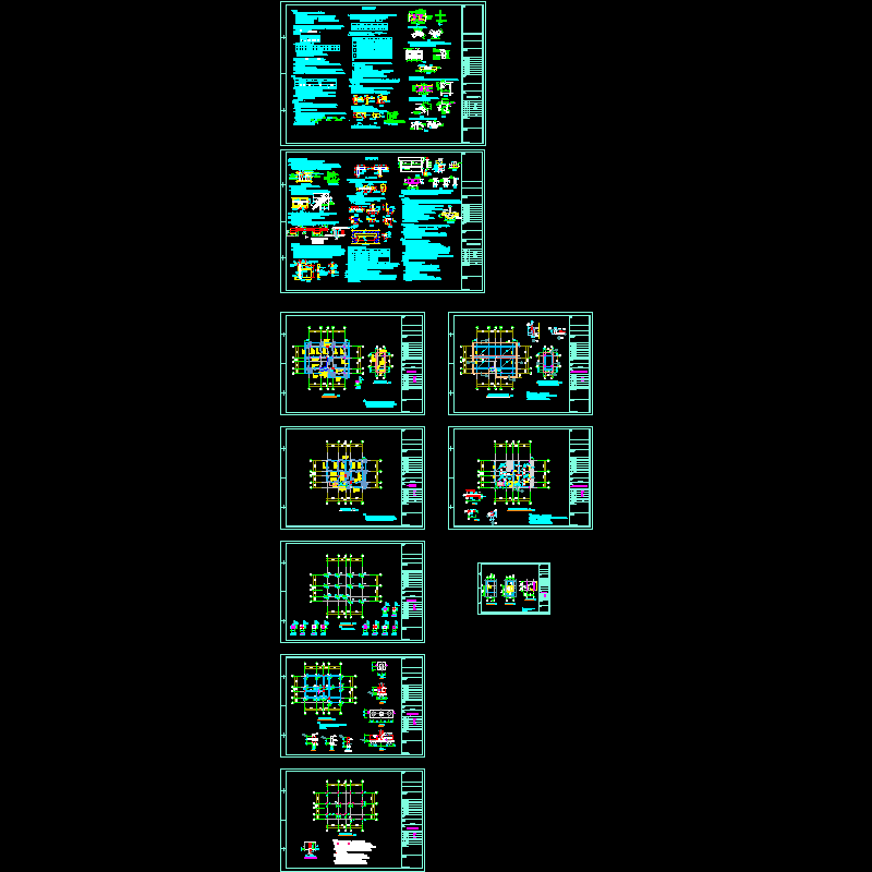 两层框架结构办公楼结构CAD施工图纸(dwg)(7度抗震)(丙级桩基础)