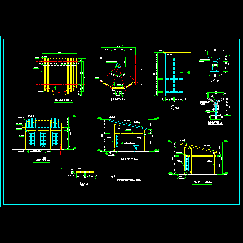 休闲木亭施工CAD详大样图(屋顶平面图)(dwg)