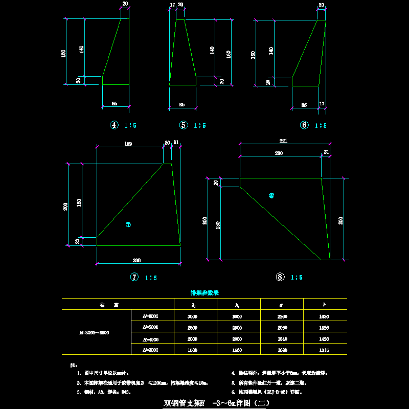 双钢管支架H=3～6m节点构造CAD详图纸（二）(dwg)