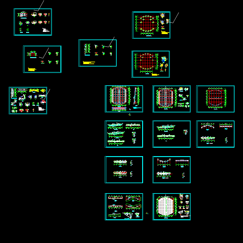 体育馆钢结构CAD施工大样图(平面布置图)(dwg)