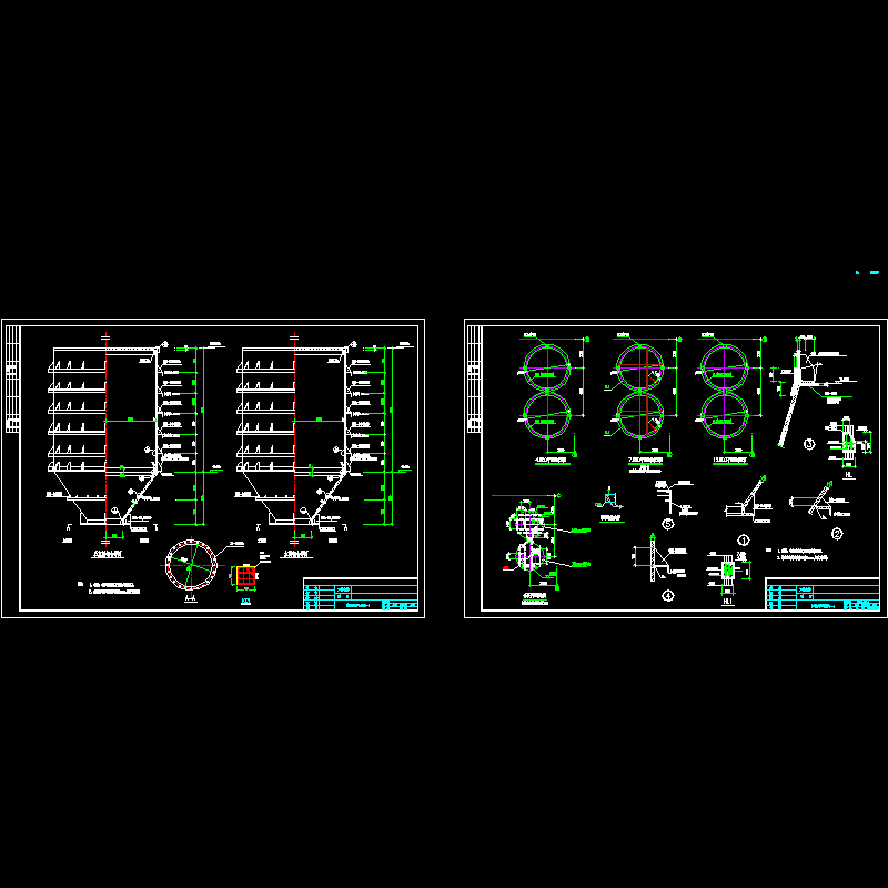 石灰粉钢仓CAD详施工图纸(工业建筑)(dwg)