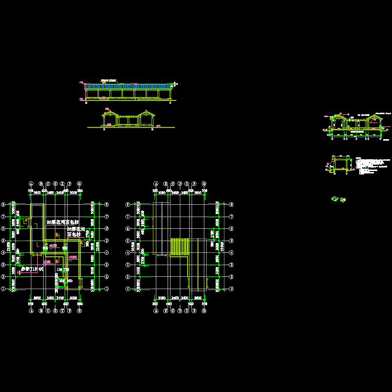 休闲廊施工CAD详图纸(屋顶平面图)(dwg)