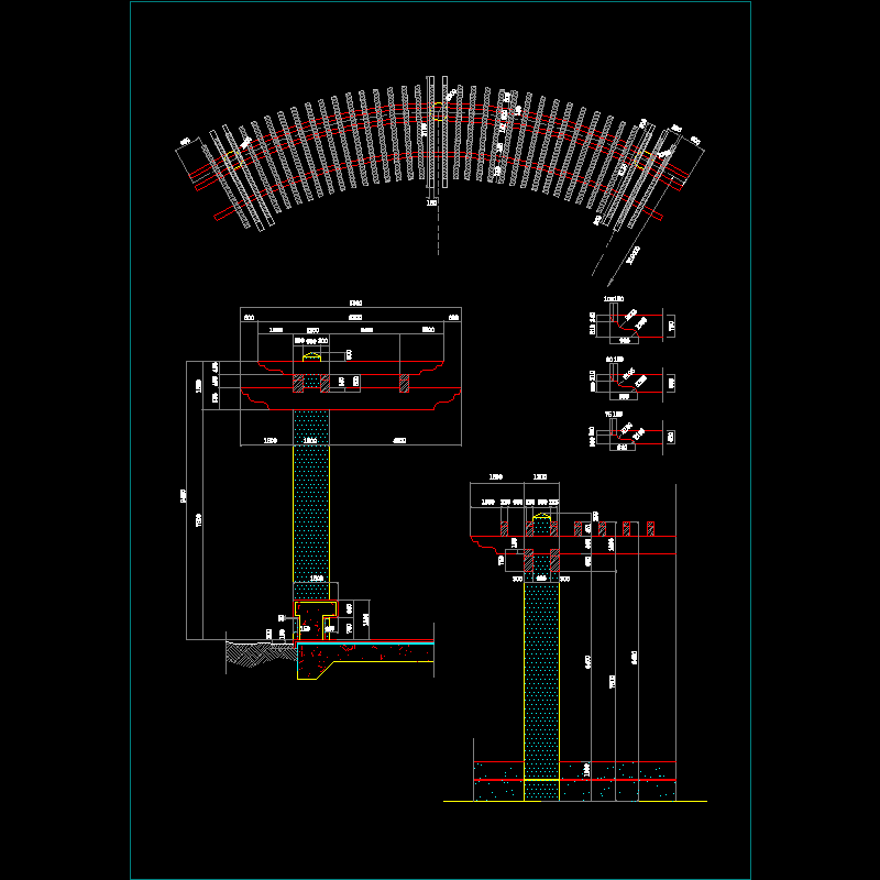弧形木质花架施工CAD详图纸(dwg)