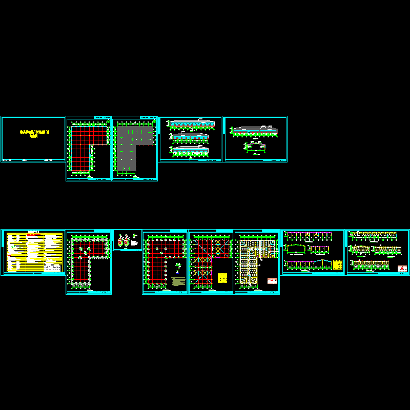 跨门式钢架L型勾连搭厂房CAD施工图纸(民用建筑设计)(dwg)(8度抗震)