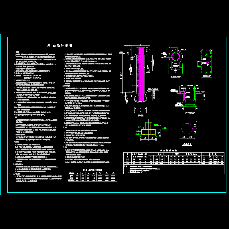 [CAD图]挖孔灌注桩基础设计说明(dwg)
