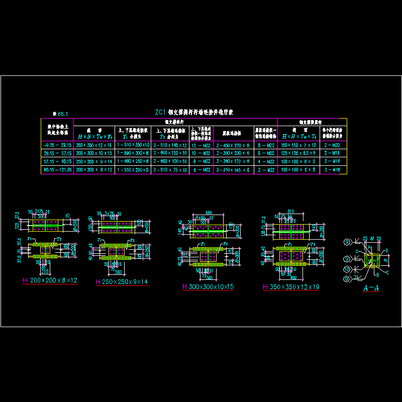[CAD图]钢支撑斜杆杆端连接件选用表(dwg)