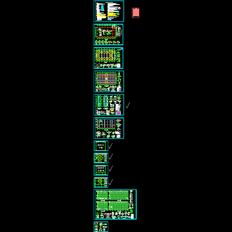 檐高24米3层门式刚架厂房结构CAD施工图纸(dwg)(7度抗震)(桩基础)