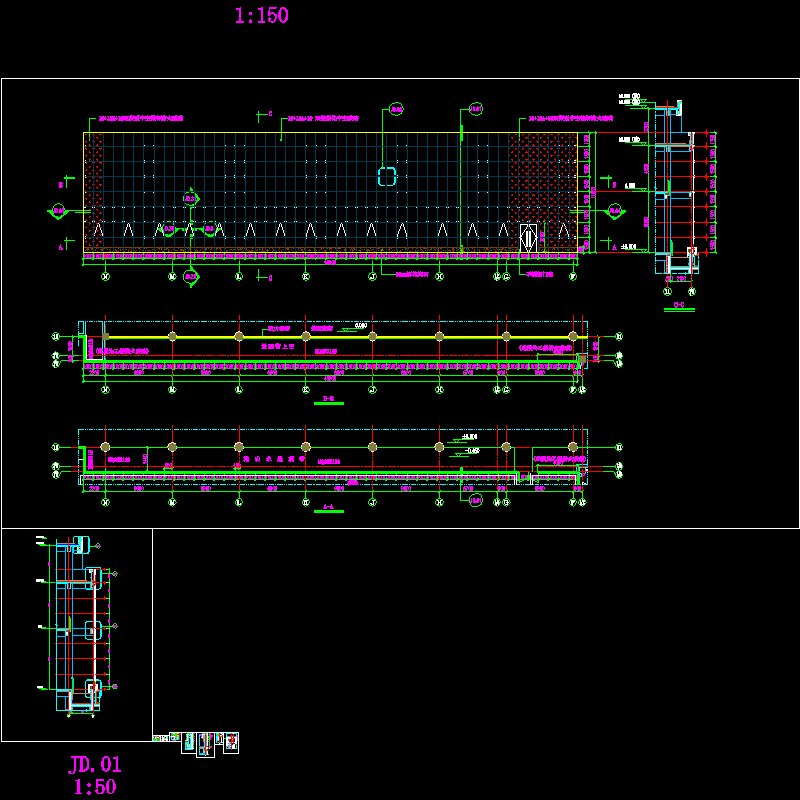 工程单索幕墙结构设计CAD图纸(dwg)