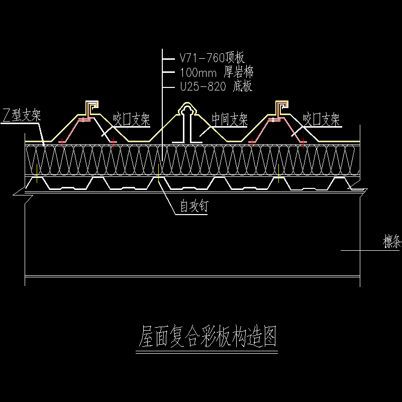 屋面复合彩板节点构造CAD详图纸[6](dwg)