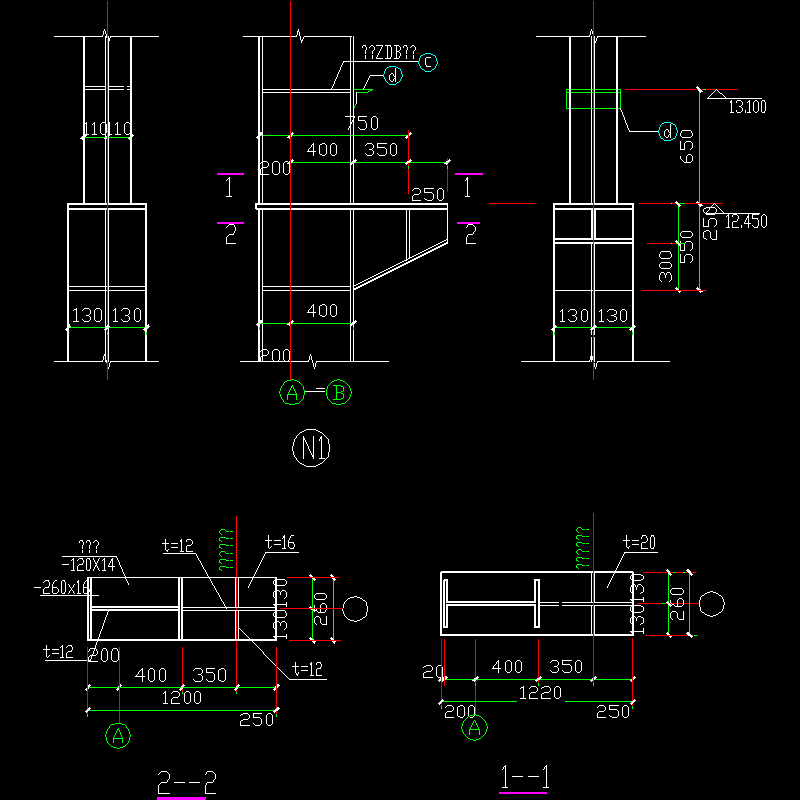 单牛腿节点构造CAD详图纸(1)(dwg)