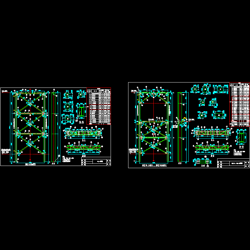 支架钢柱及节点CAD详图纸(dwg)