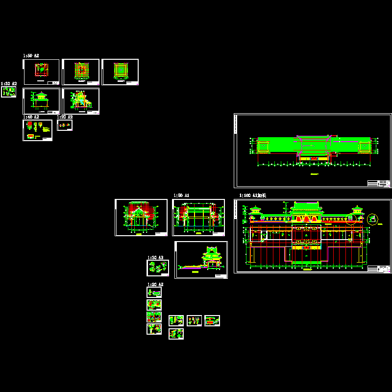 普驼寺庙的建筑施工CAD图纸(钢筋混凝土结构)(dwg)