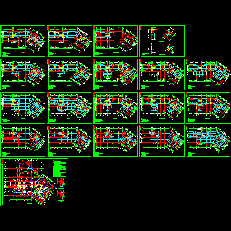 28层航空大厦桩基及模板图CAD图纸(dwg)