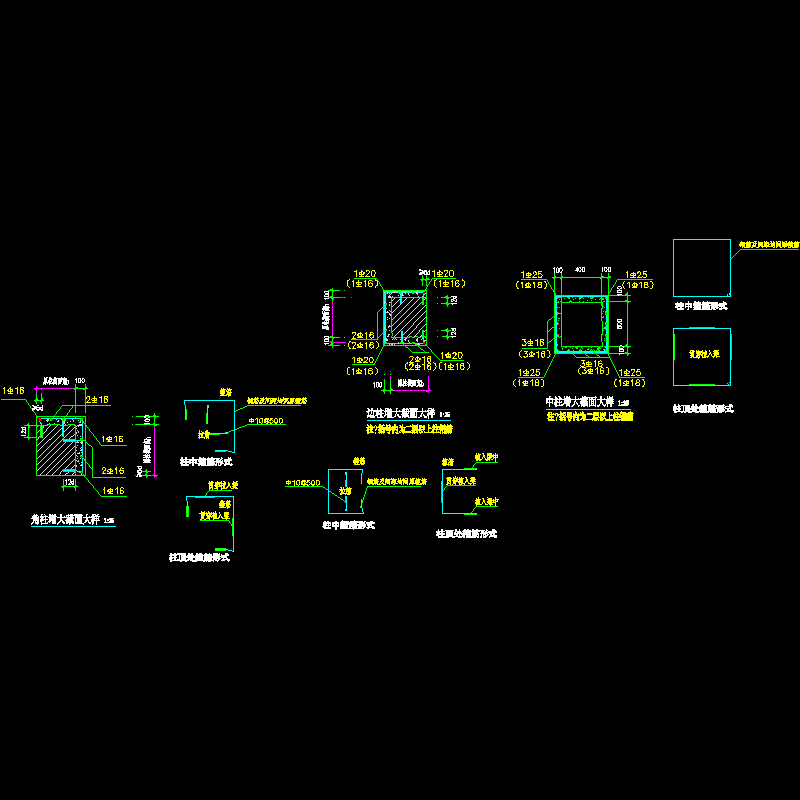 角柱和中柱加大截面CAD详图纸(大样)(dwg)