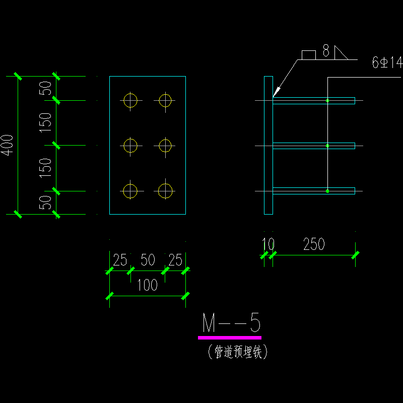 管道预埋铁节点构造CAD详图纸（2）(dwg)