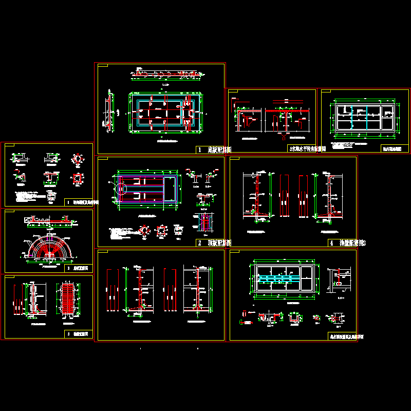 矩形水池结构设计CAD施工图纸(dwg)