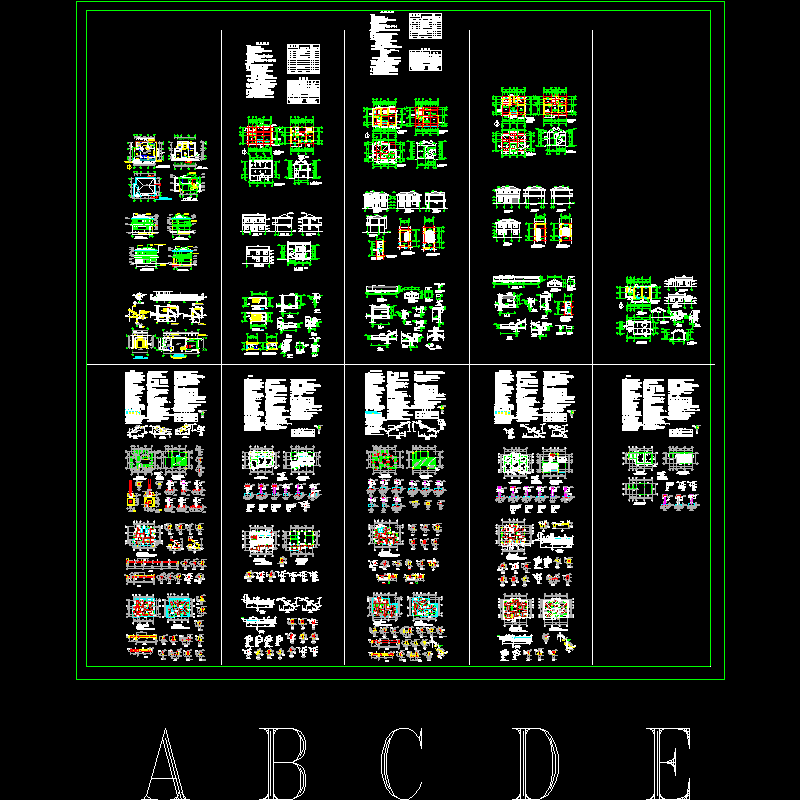 2层五套别墅建筑结构CAD施工大样图(dwg)(6度抗震)(丙级筏形基础)