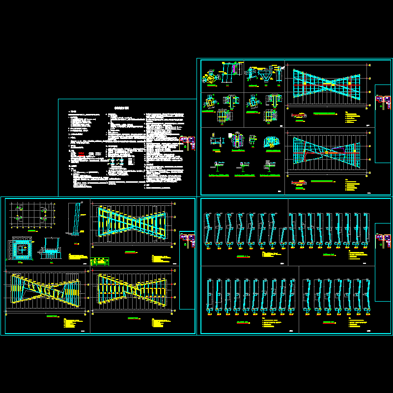 空间交叉钢框架连廊结构CAD施工图纸(dwg)(8度抗震)(二级结构安全)