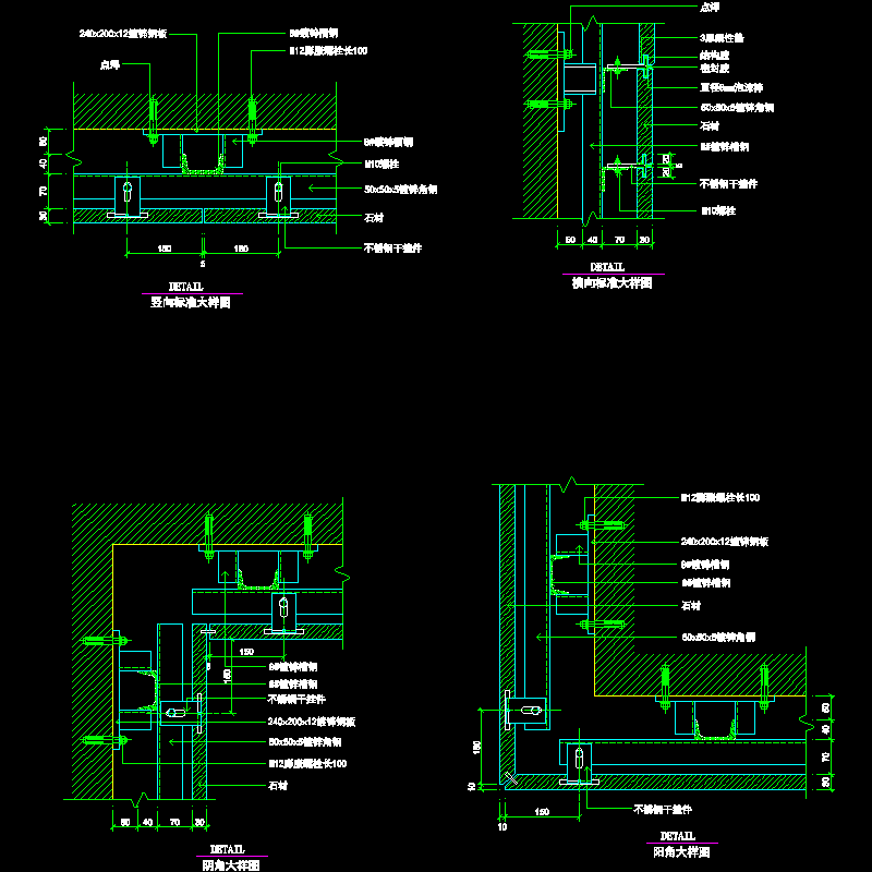 石材横剖-纵剖-阴角-阳角大样节点构造CAD详图纸(dwg)