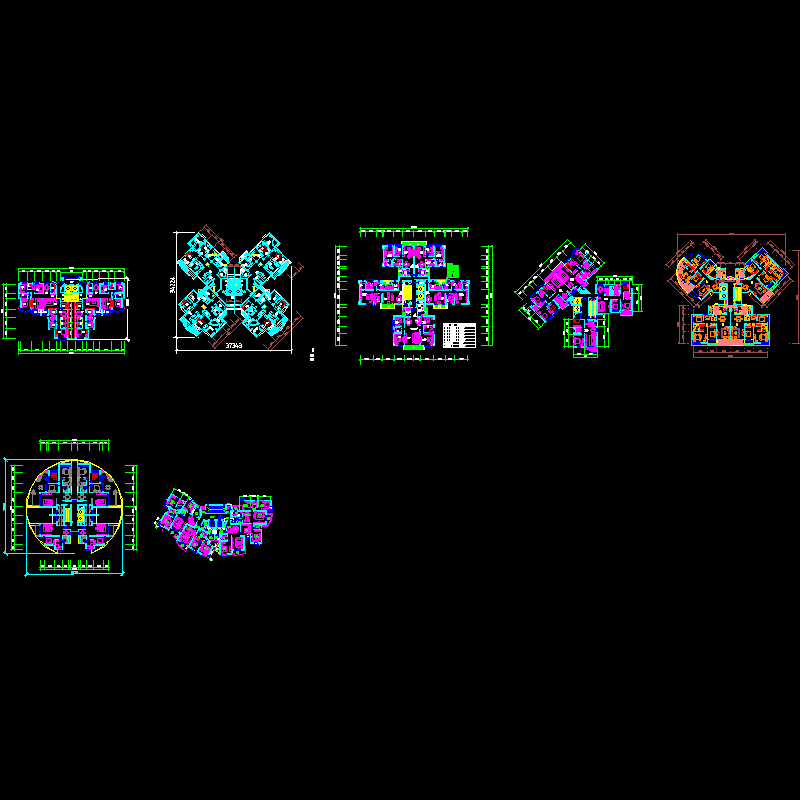 [CAD图]一梯四户剪刀楼梯户型(dwg)