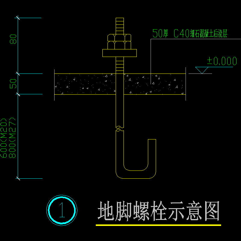 脚螺栓示意节点构造CAD详图纸(dwg)