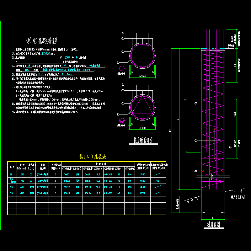 钻(冲)孔灌注桩说明及节点CAD详图纸(dwg)