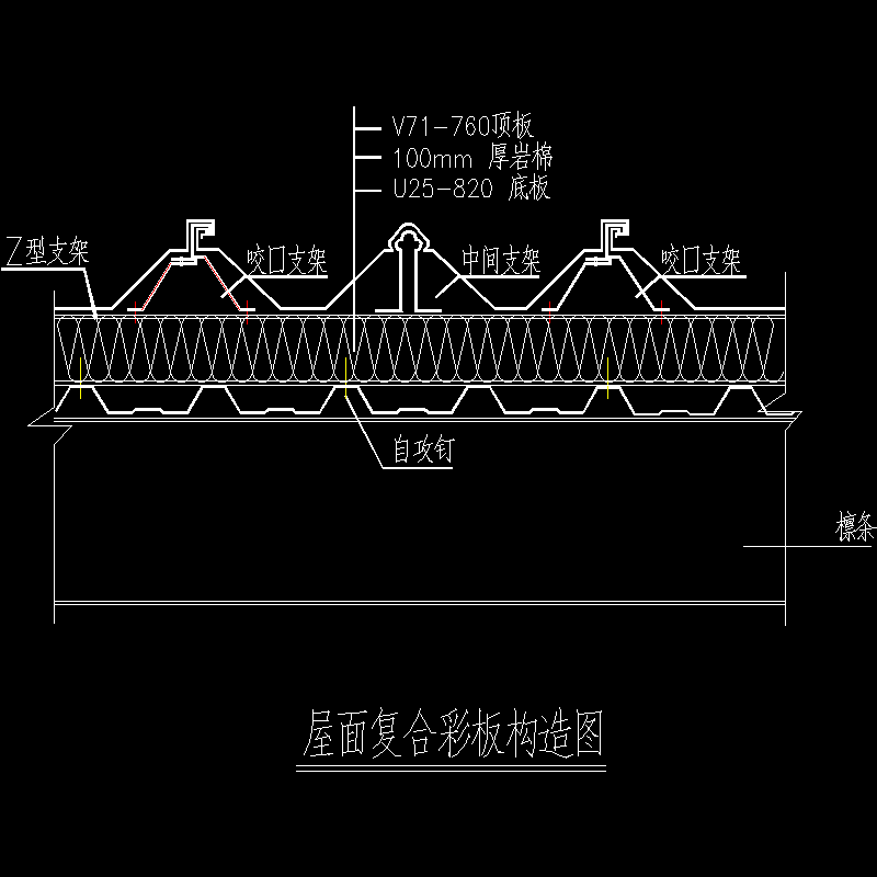 屋面复合彩板节点构造CAD详图纸[2](dwg)