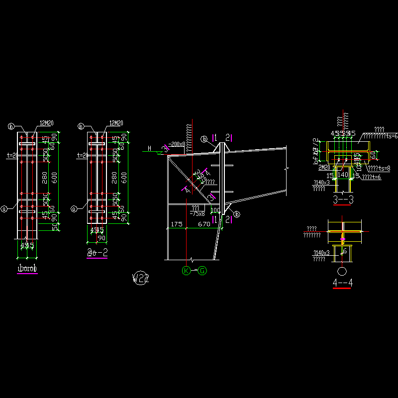 边梁柱节点构造CAD详图纸(3)(dwg)