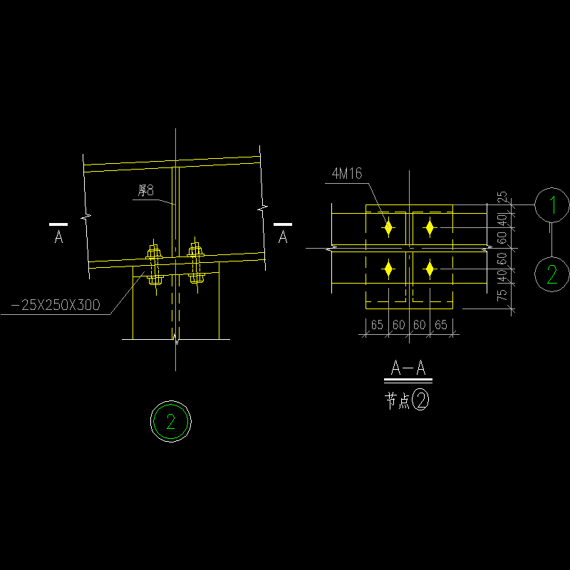 300X250屋面梁柱连接节点构造CAD详图纸(dwg)