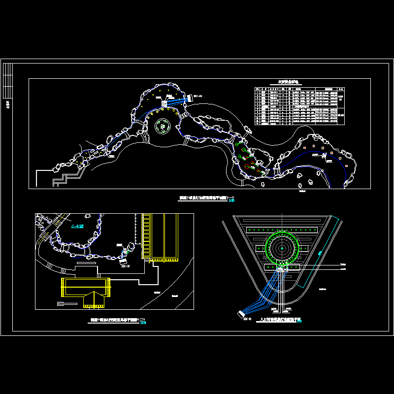 溪流喷泉灯光配置CAD详图纸(dwg)