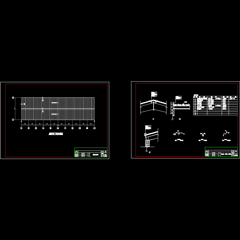 车辆检测中心及管理大厅轻钢屋面板布置节点构造CAD详图纸(dwg)
