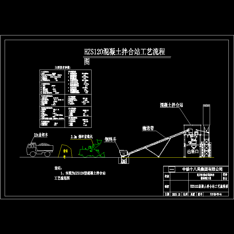 HZS120砼搅拌站工艺流程CAD图纸(dwg)