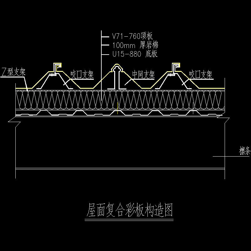 屋面复合彩板节点构造CAD详图纸[1](dwg)