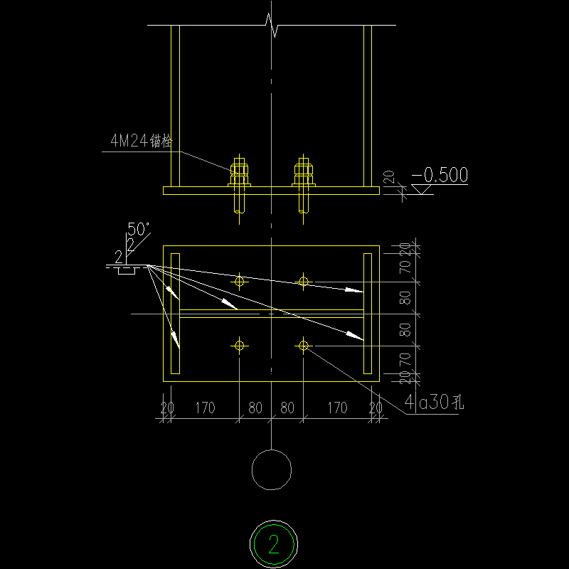 500X300铰接柱脚节点构造CAD详图纸(dwg)