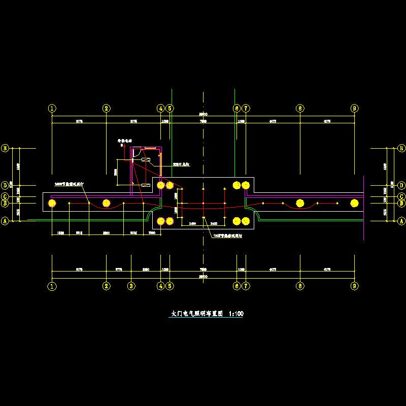 大门电气照明布置CAD图纸(dwg)